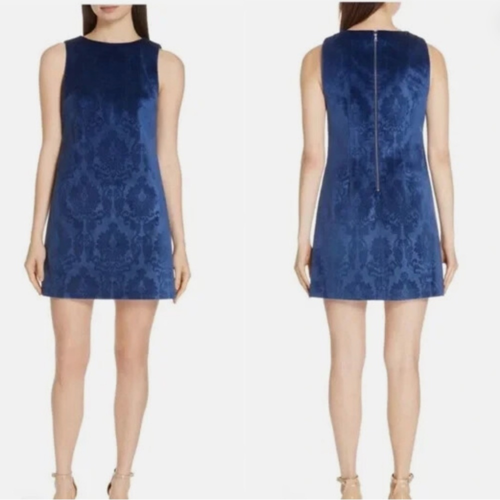 Alice + Olivia Royal Blue velvet damask Mini Dress 4 NWT